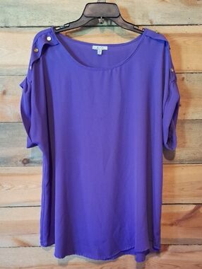 Lightweight Purple Button-Shoulder Blouse by Worthington
